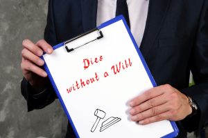 business concept meaning dies without a will with phrase on the piece of paper